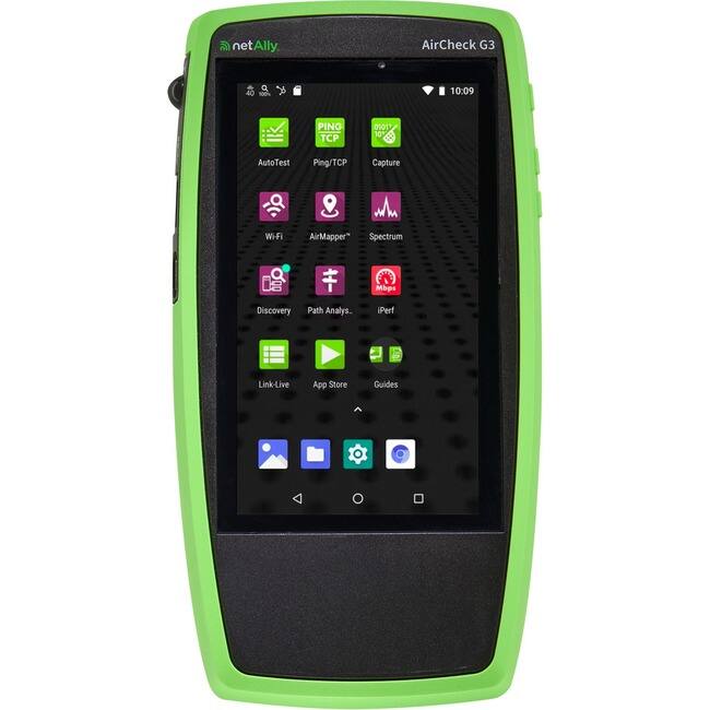 netAlly AirCheck G3 40 - 10:09 PING TCP 0501 10 AutoTest Ping/TCP Capture Wi-Fi AirMapper Spectrum Mips Discovery Path Analys. iPerf Link-Live App Store Guides