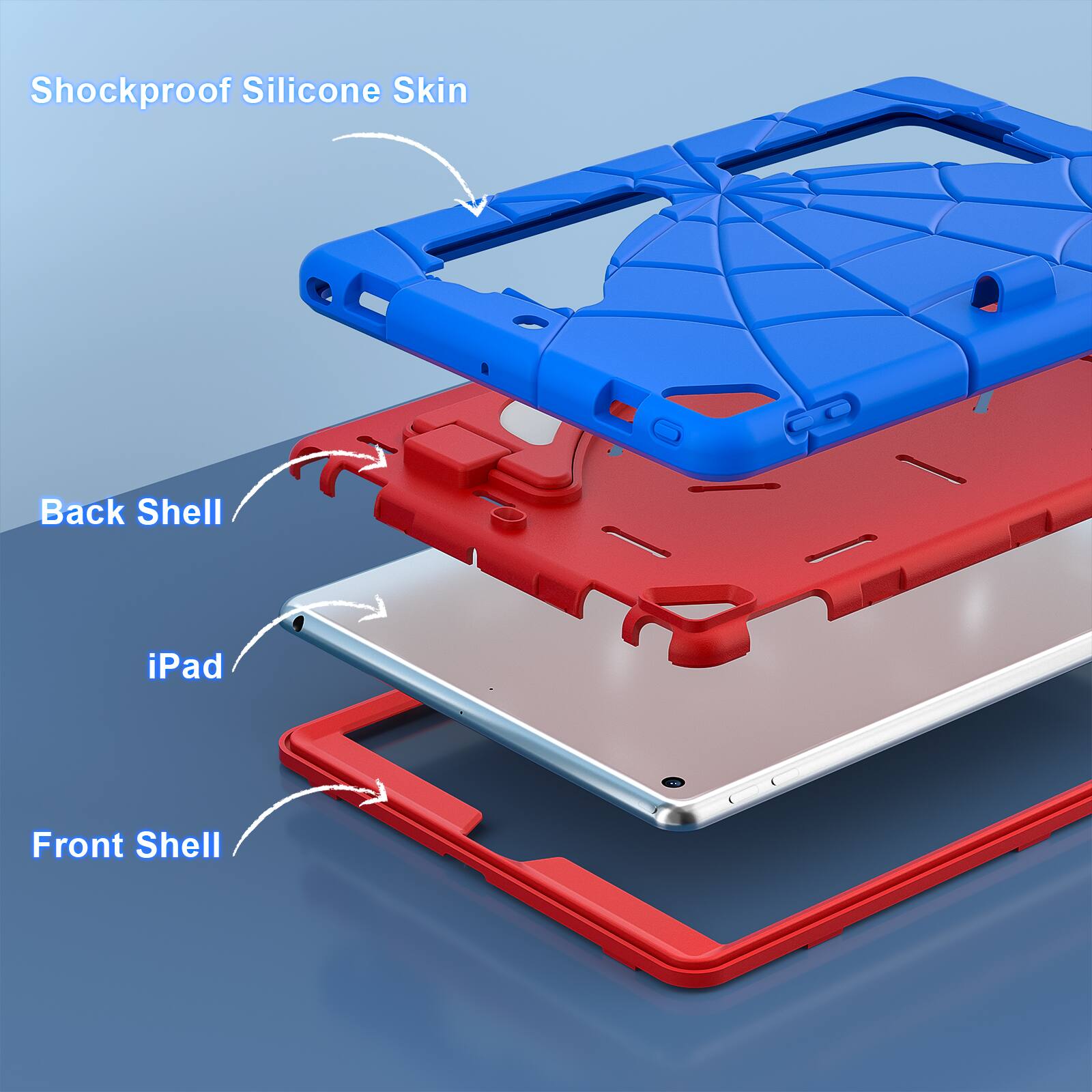 Shockproof Silicone Skin  
Back Shell  
iPad  
Front Shell