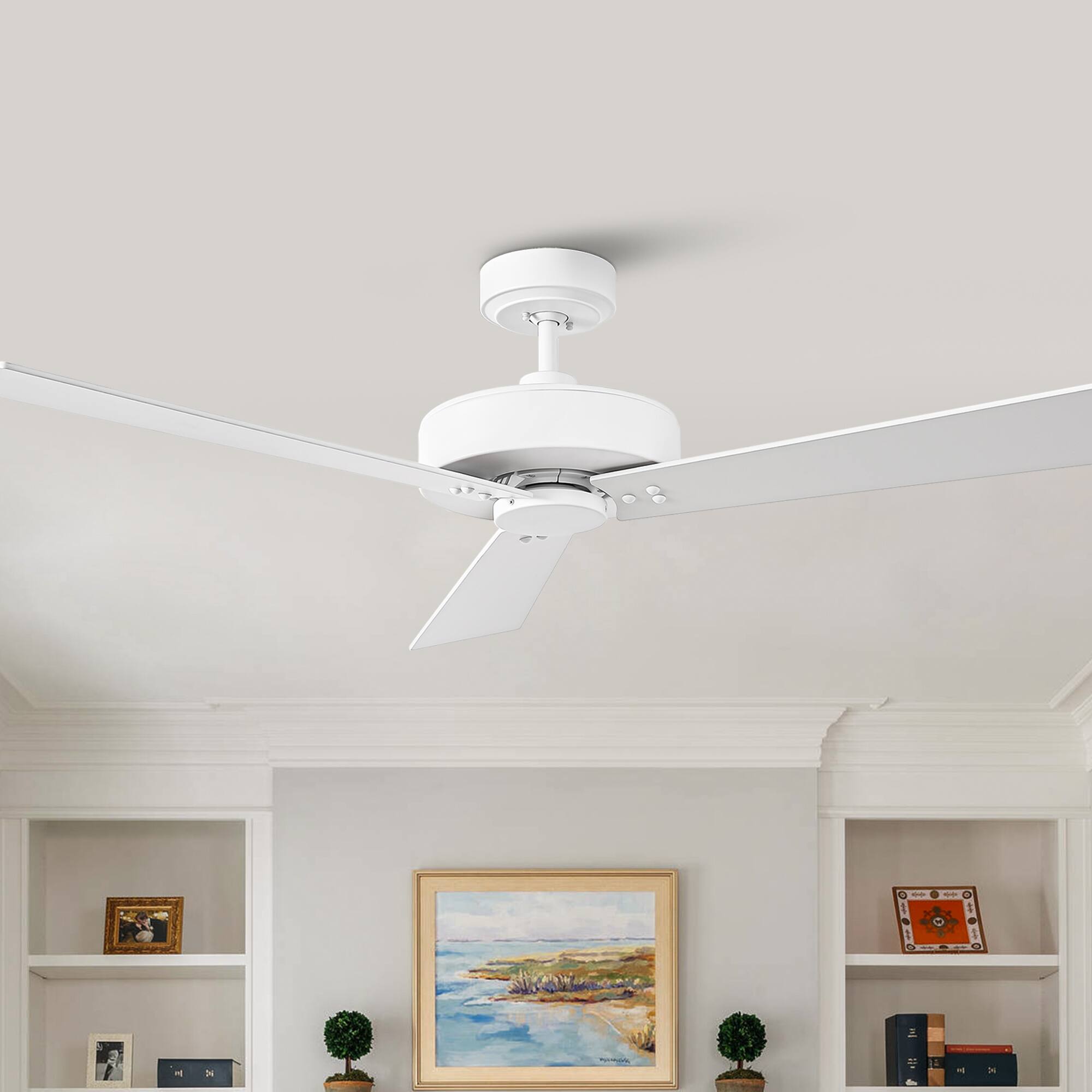 Front. Parrot Uncle - 52" Modern White DC Motor No Light Ceiling Fan - Satin white.