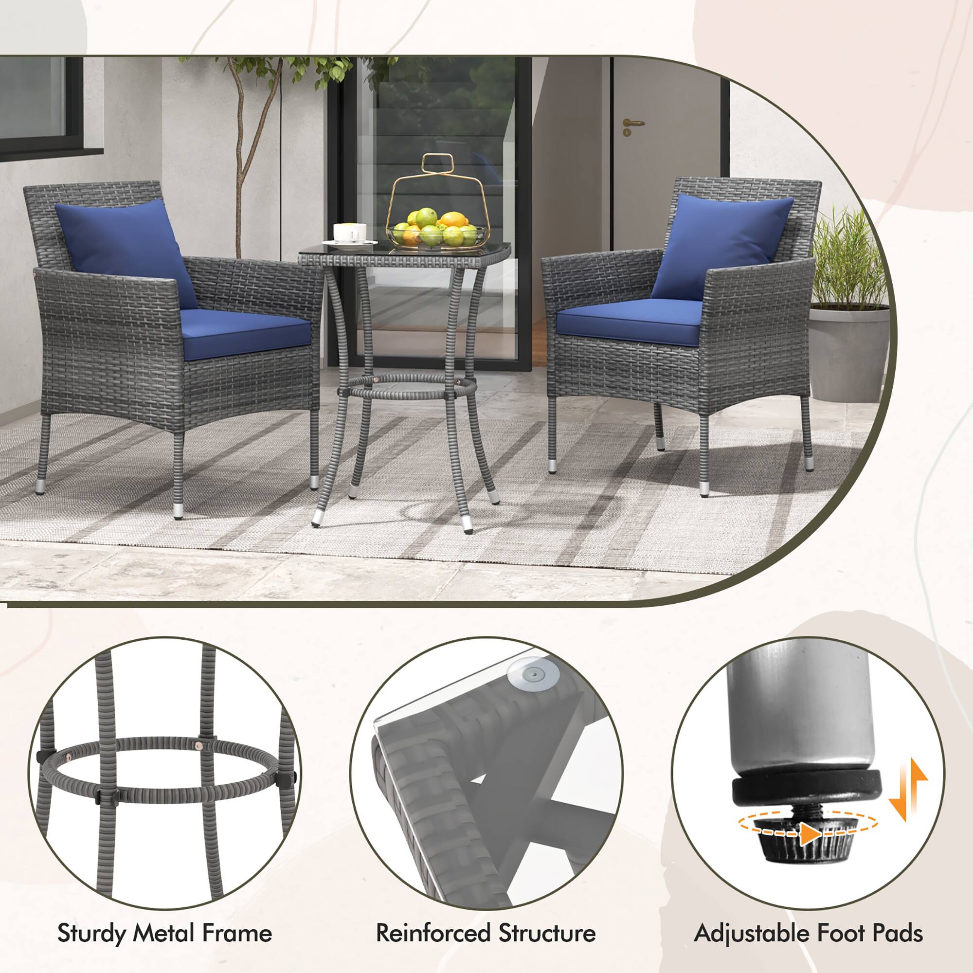 Sturdy Metal Frame  
Reinforced Structure  
Adjustable Foot Pads