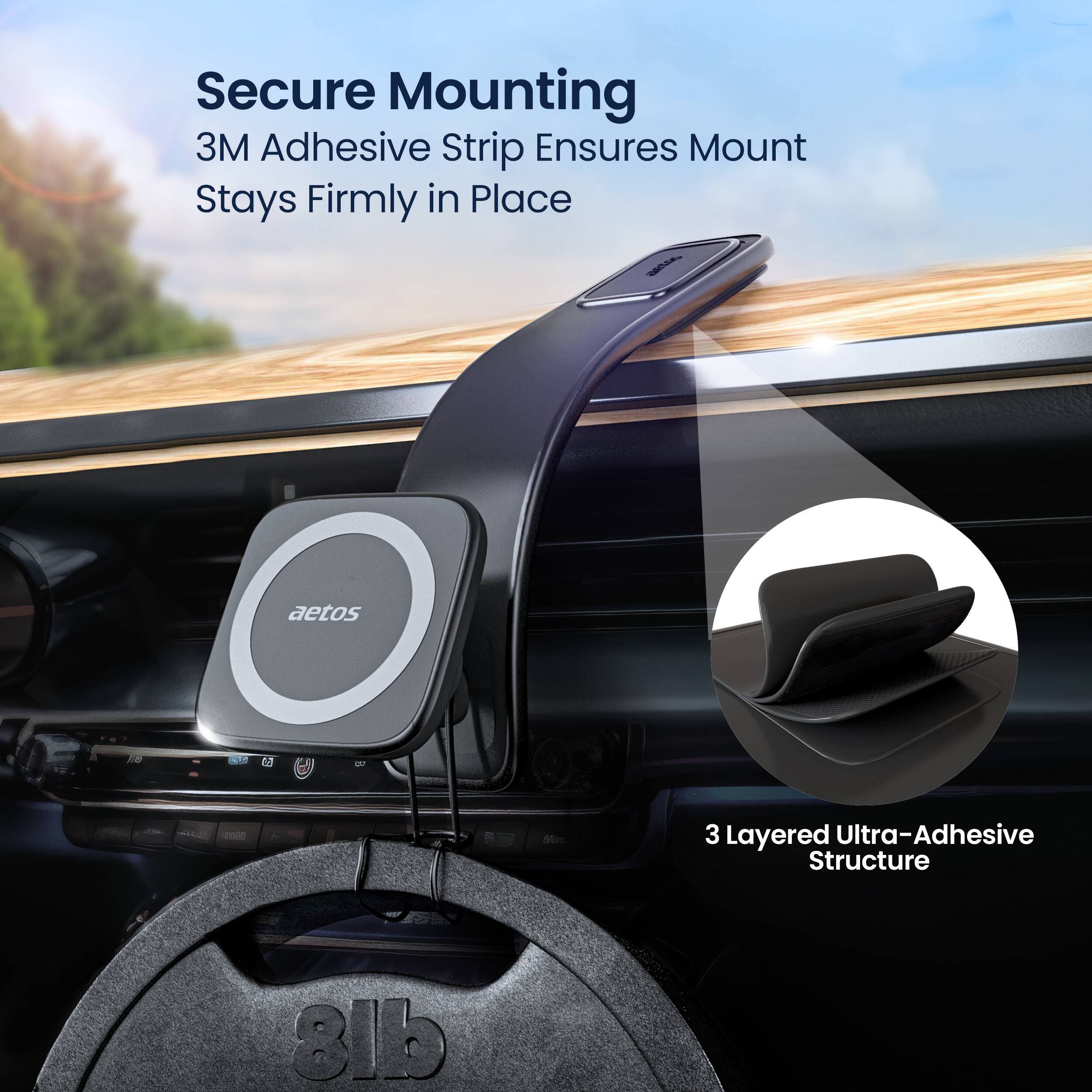 Secure Mounting  
3M Adhesive Strip Ensures Mount Stays Firmly in Place  

3 Layered Ultra-Adhesive Structure