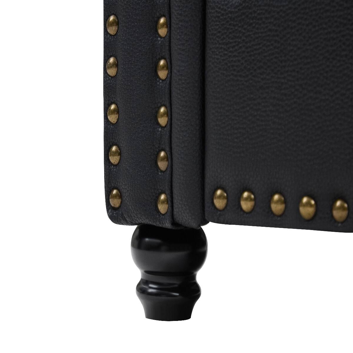 Alt View 9. Ropilly - Ropilly Black Faux Leather Sofa, Chesterfield Style Button Tufted Accent Chair with Pillow - Black.