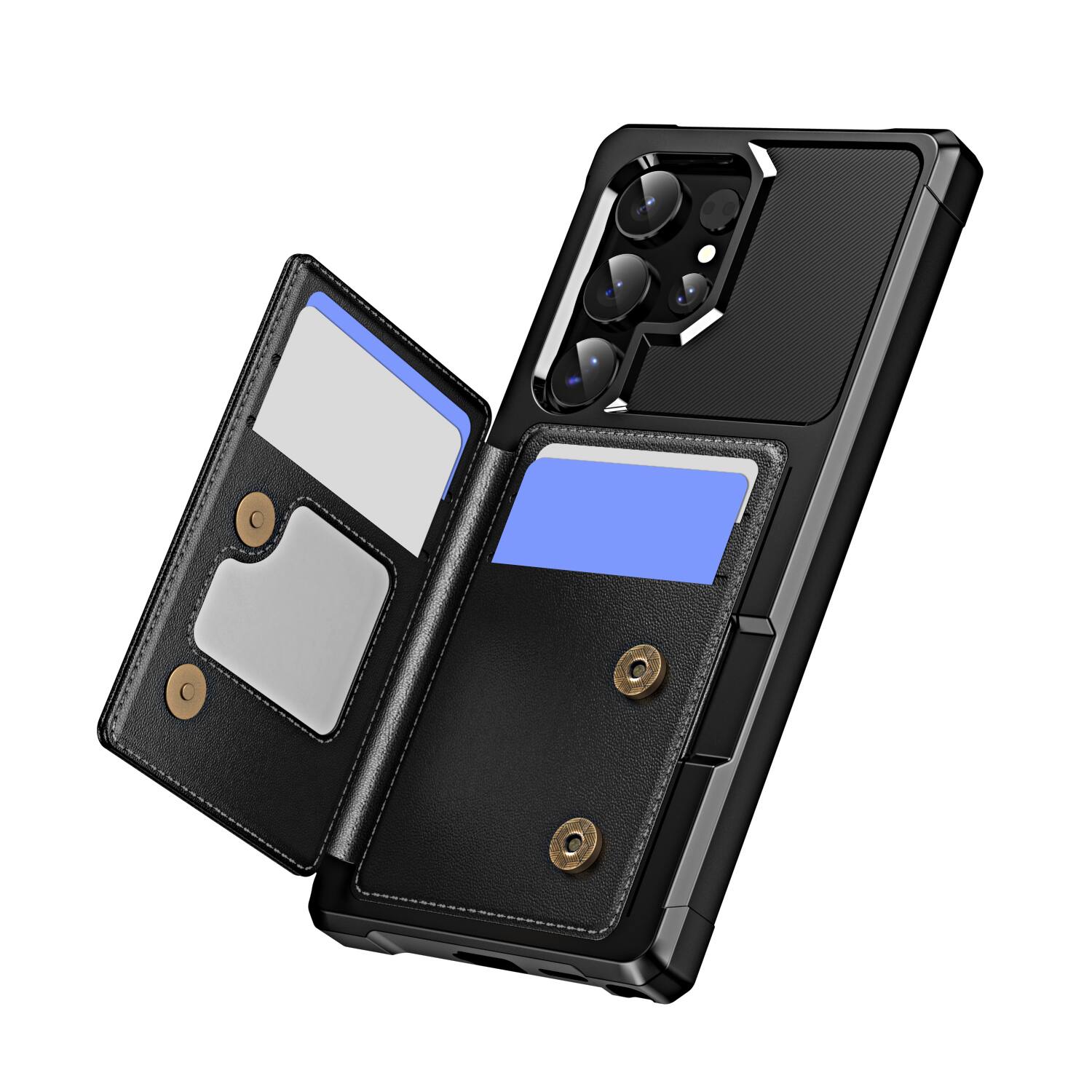 Angle. UUCOVER - Shockproof Wallet Back Case for Samsung Galaxy S25 Ultra,Magnetic PU Leather+TPU Card Slots Case Kickstand Cover - Black.