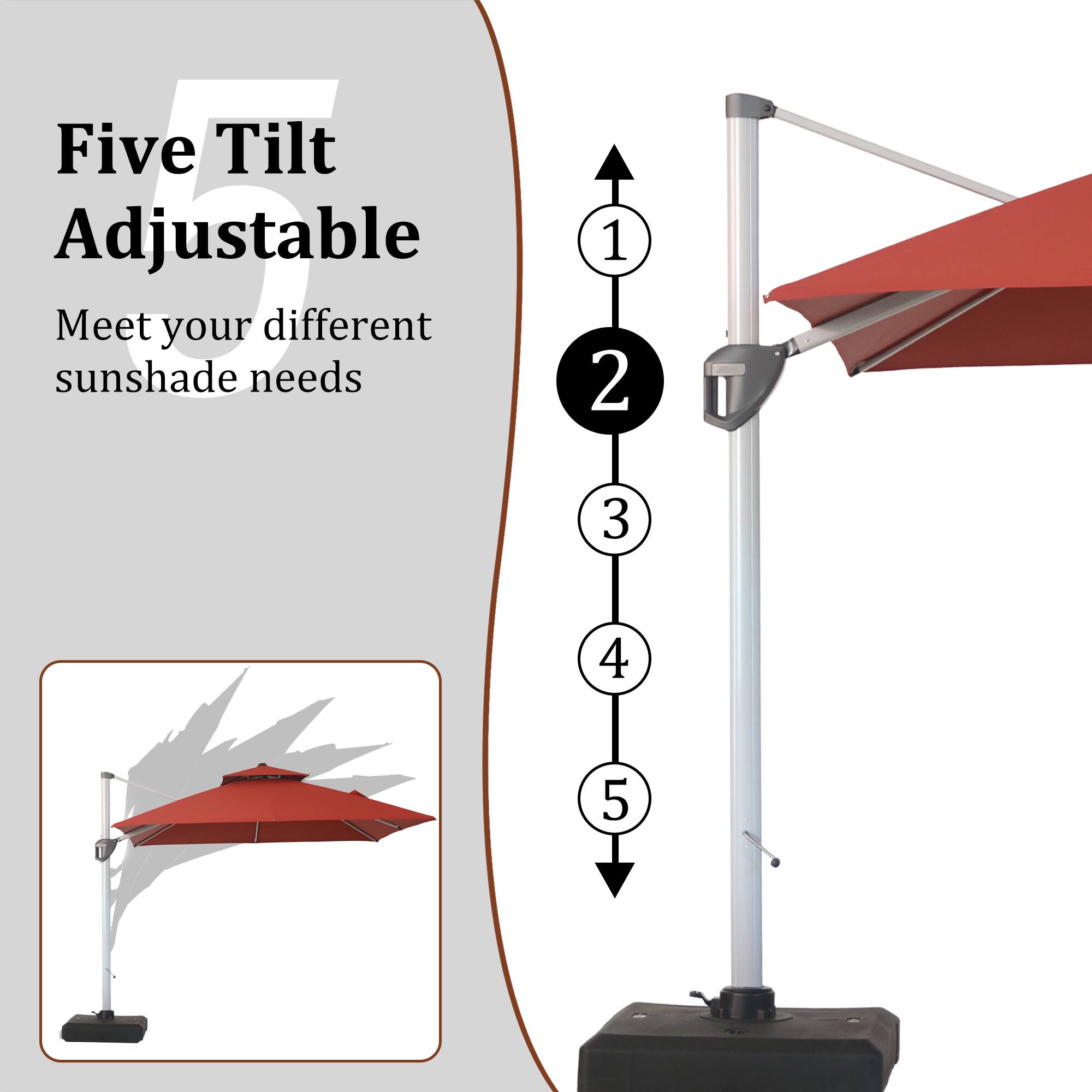 Five Tilt Adjustable  
Meet your different sunshade needs  
1 2 3 4 5