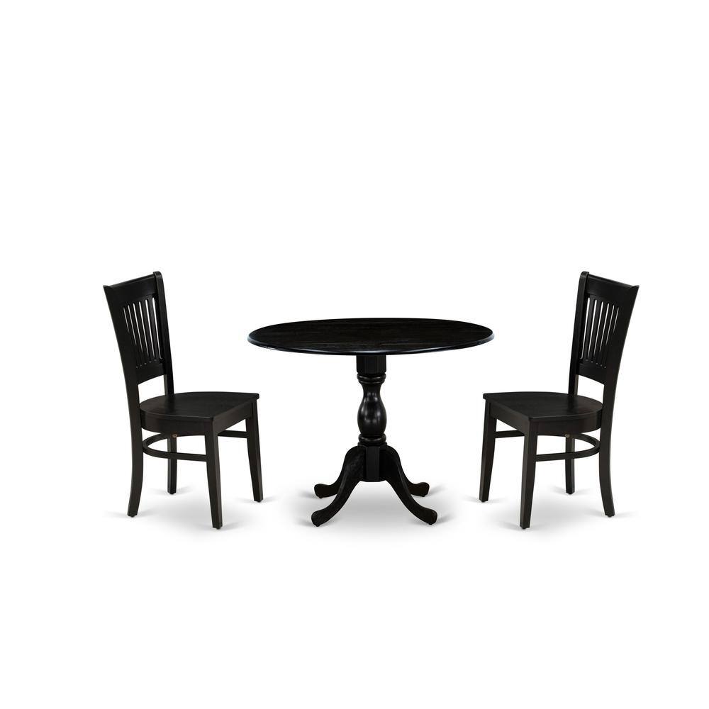 Angle. East West Furniture - East West Furniture - DMVA3-BLK-W - 3-Pc Kitchen Dining Set- 2 Modern Chair with Wooden Seat and Slatted Chair Back - - Black.