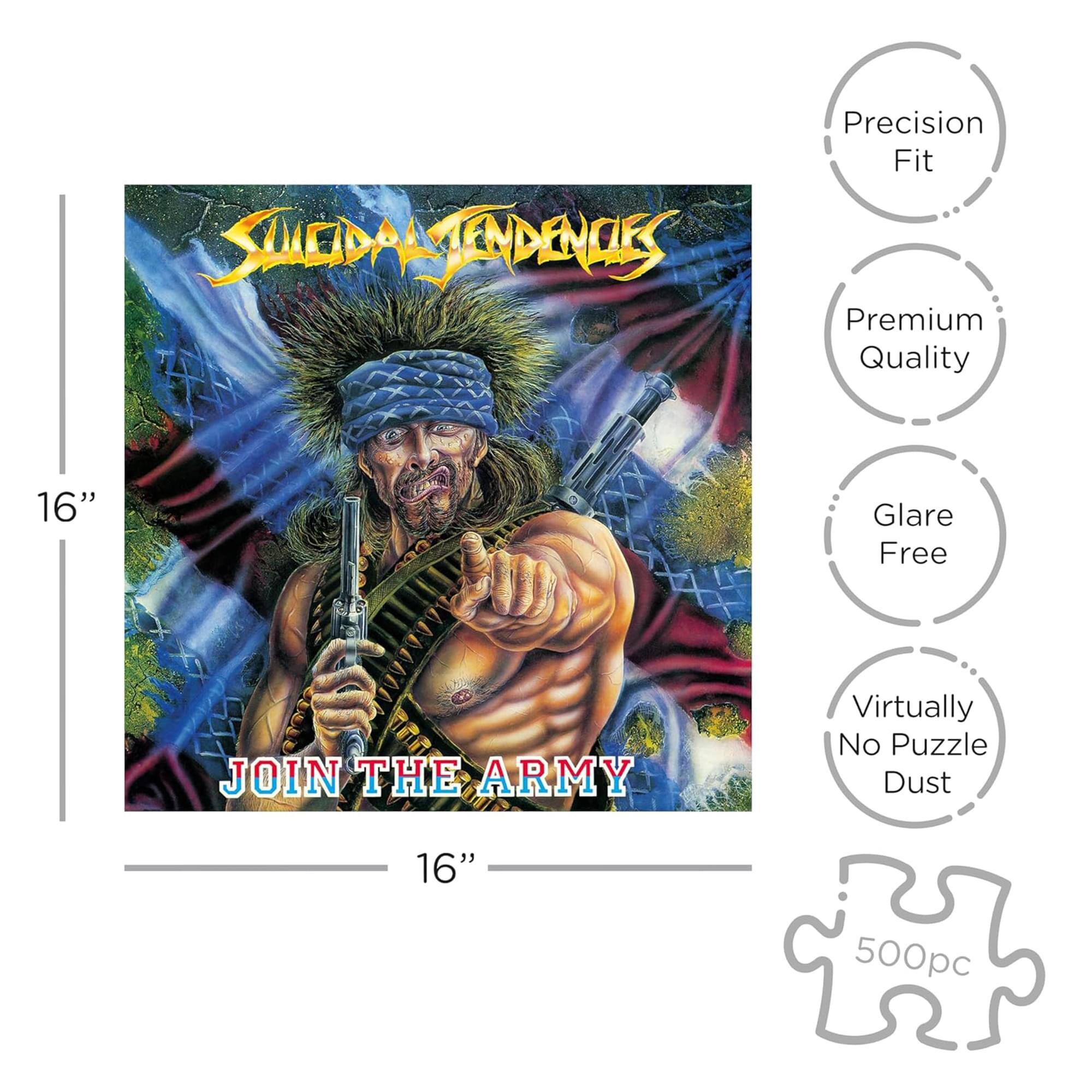 Sure, here is the corrected and grouped text:

**SUDA TENDENCIES**  
**JOIN THE ARMY**

**16" x 16"**

**Precision Fit**  
**Premium Quality**  
**Glare Free**  
**Virtually No Puzzle Dust**  
**500pc**