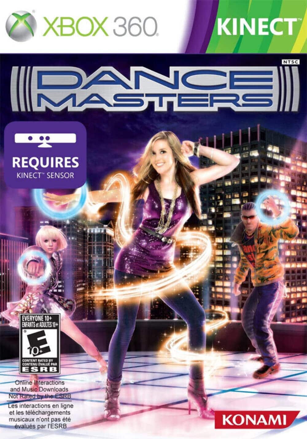 XBOX 360  
DANCE MASTERS  
REQUIRES KINECT SENSOR  

NTSC  

EVERYONE 10+  
ENFANTS et ADULTES 10+  
CONTENT RATED BY ESRB  
CONTENU ÉVALUÉ PAR ESRB  

Online Interactions and Music Downloads Not Rated by the ESRB  
Les interactions en ligne et les téléchargements musicaux n'ont pas été évalués par l'ESRB  

KONAMI