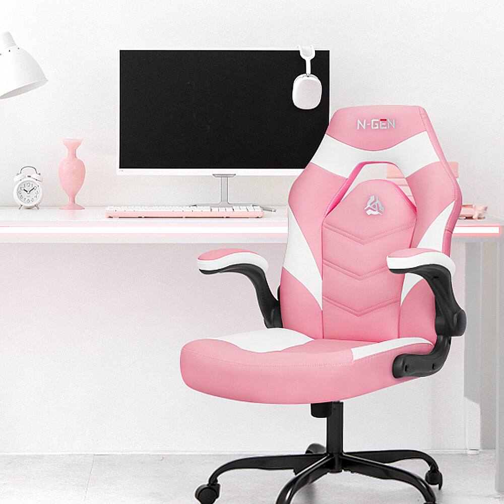 Alt View 7. Neo Chair - Gaming Chair, Ergonomic Office Computer Desk Chair with Lumbar Support, Flip-Up Arms, PU Leather, Swivel Wheels - Pink.