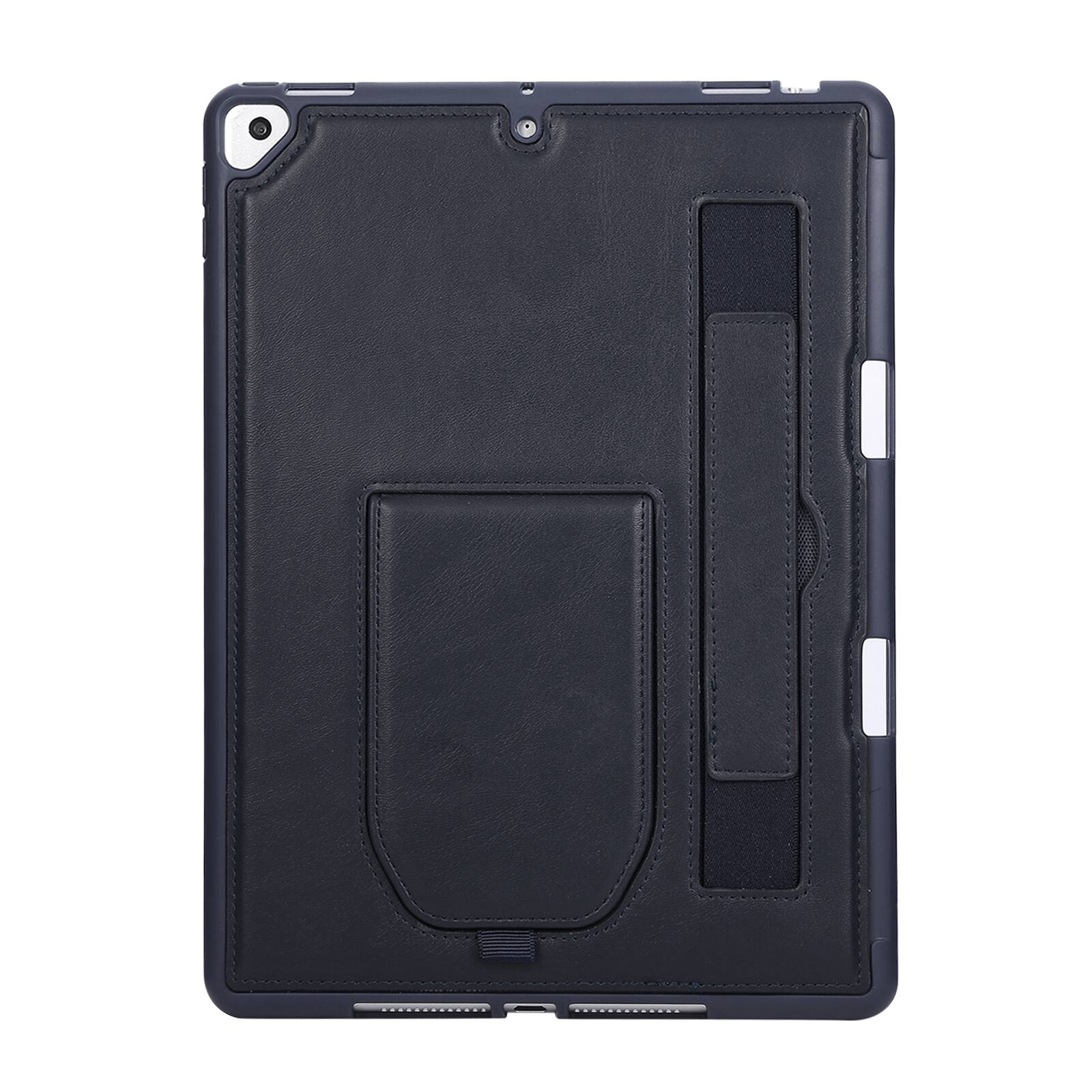 Angle. UUCOVER - Case for iPad 9th 8th 7th Gen 10.2-inch (2021/2020/2019) Shockproof PU Leather Hand Strap Kickstand Pencil Holder Cover - Blue.