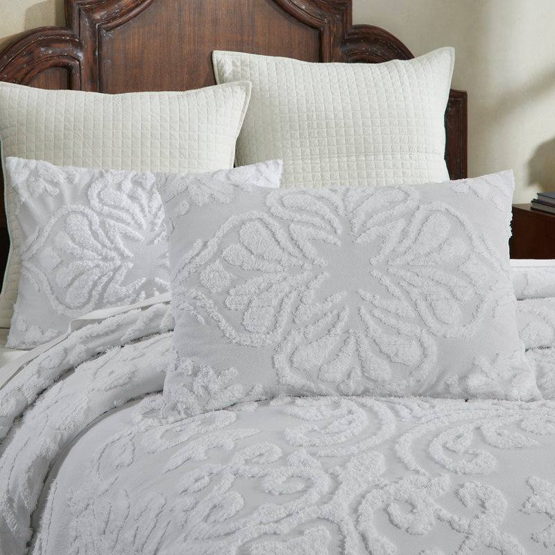 Back. Hivvago - Queen Size OverSized 100% Cotton Chenille 3 PCS Coverlet Bedspread Set in White - White.