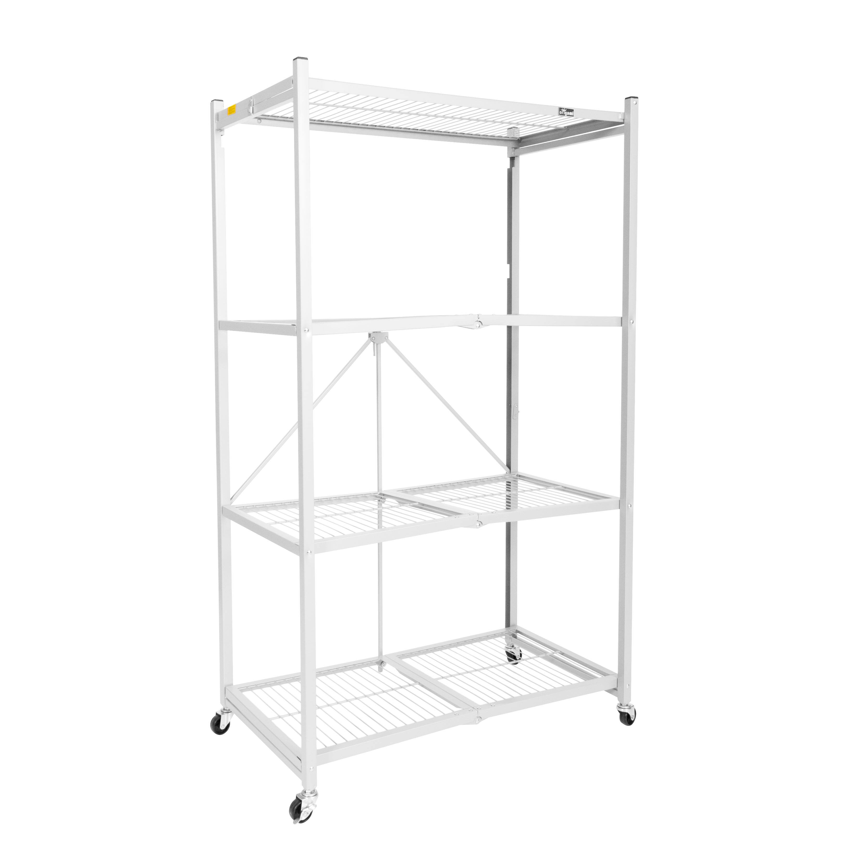 Alt View 8. Origami - Origami Wheeled 4-Shelf Folding Steel Wire Shelving, White (21" x 36" x 60") - White.