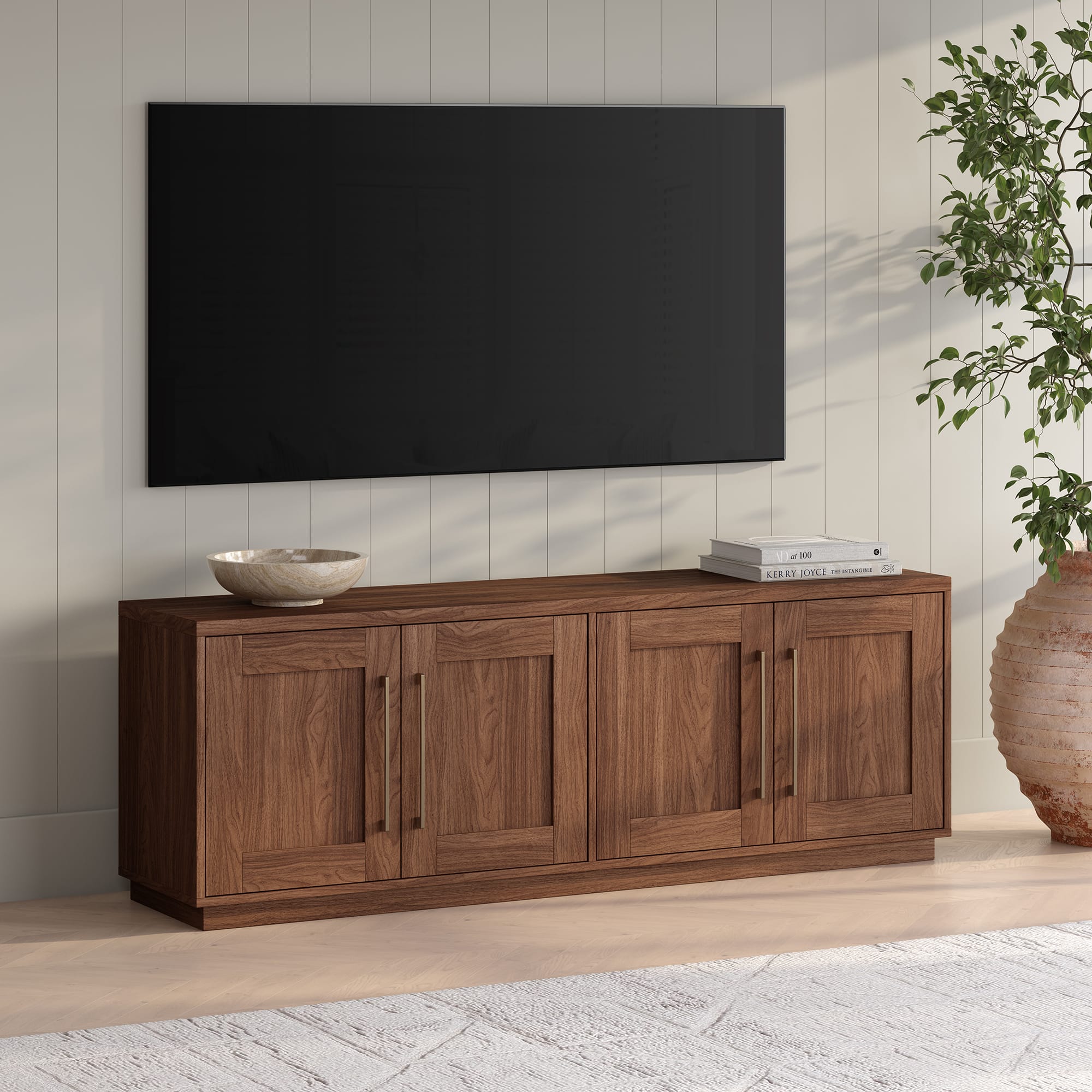 Hudson&Canal - Tillman Rectangular TV Stand for TV's up to 75" in Satin Walnut - Brown
