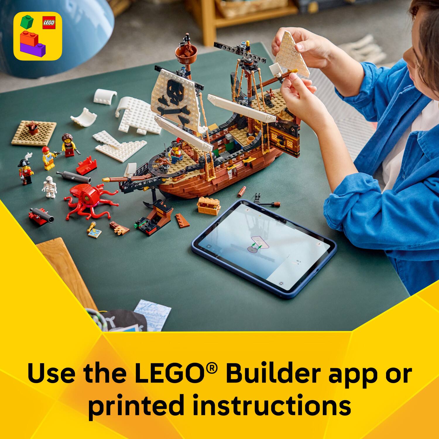 Use the LEGO® Builder app or printed instructions