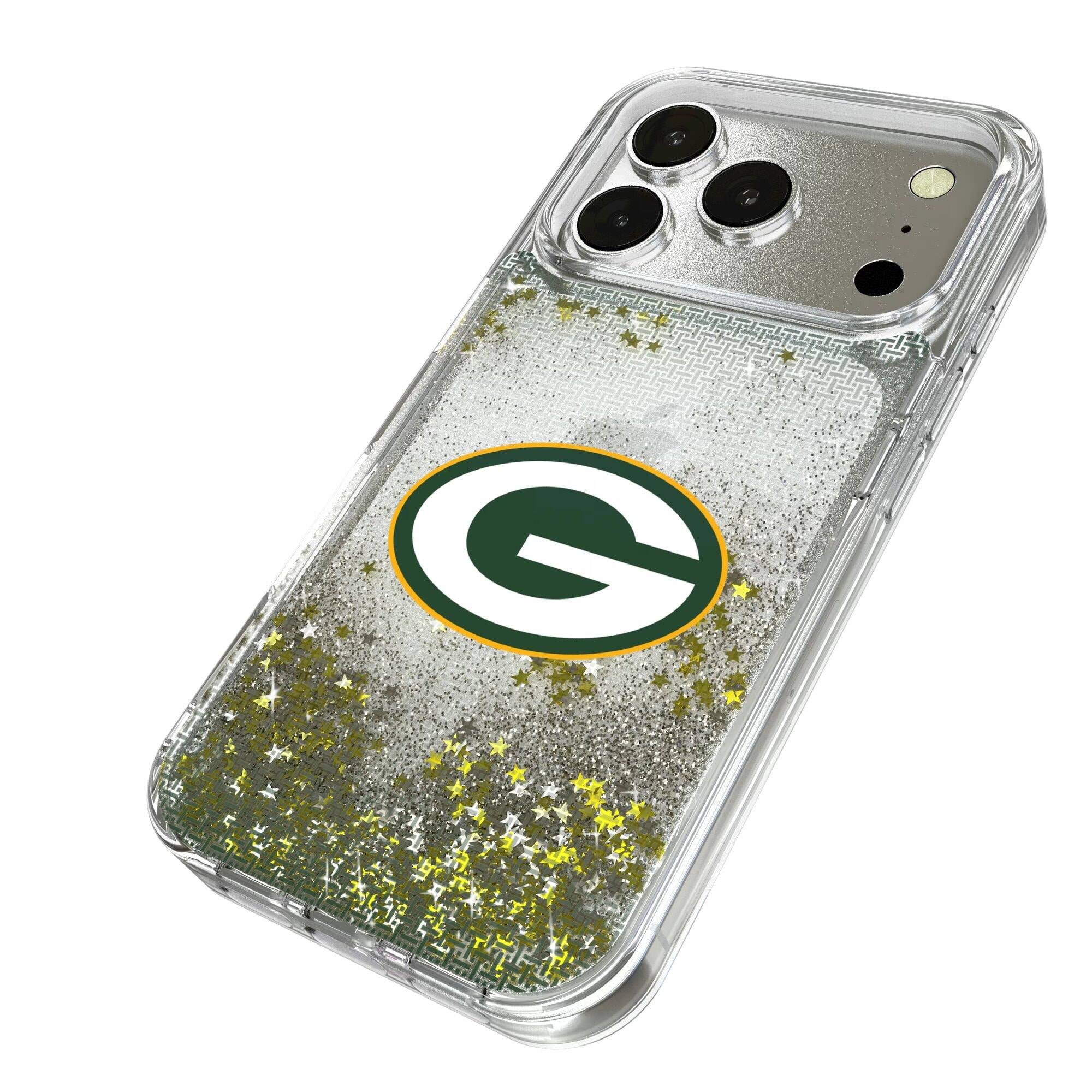 Alt View 1. Keyscaper - Green Bay Packers Linen Logo iPhone Glitter Case - 14 Pro Max - Multicolor.
