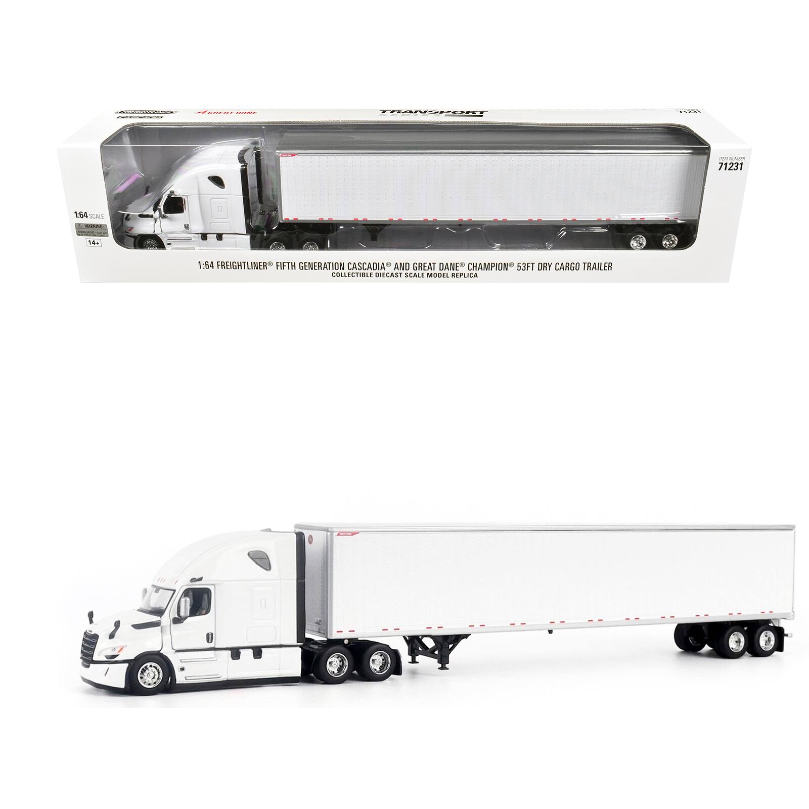 d.... : TEWVNP ....  - 71231 164 KAS 14. - 1:54 FREIGHTLINER FIFTH GENERATION CASCADIA AND GREAT DANE CHAMPION 53FT DRY CARGO TRAILER COLLECTIBLE DIECAST SCALE MODEL REPLICA