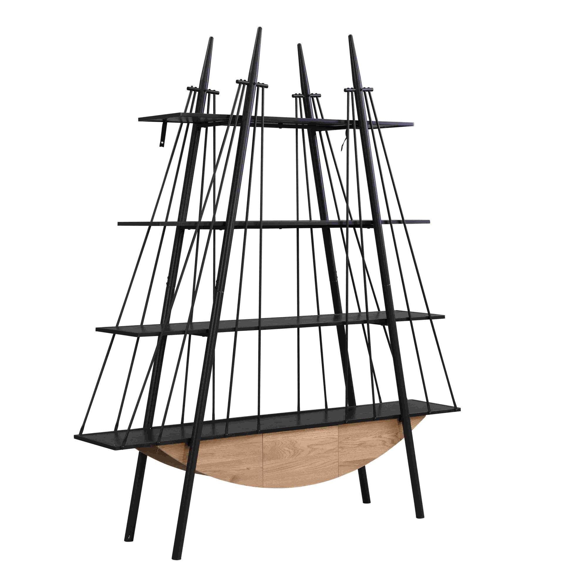 Alt View 5. GOODSILO - Modern Sailboat-Inspired Industrial Bookshelf with Drawer, Freestanding Storage Shelf for Living Room and Office Decor - Black.