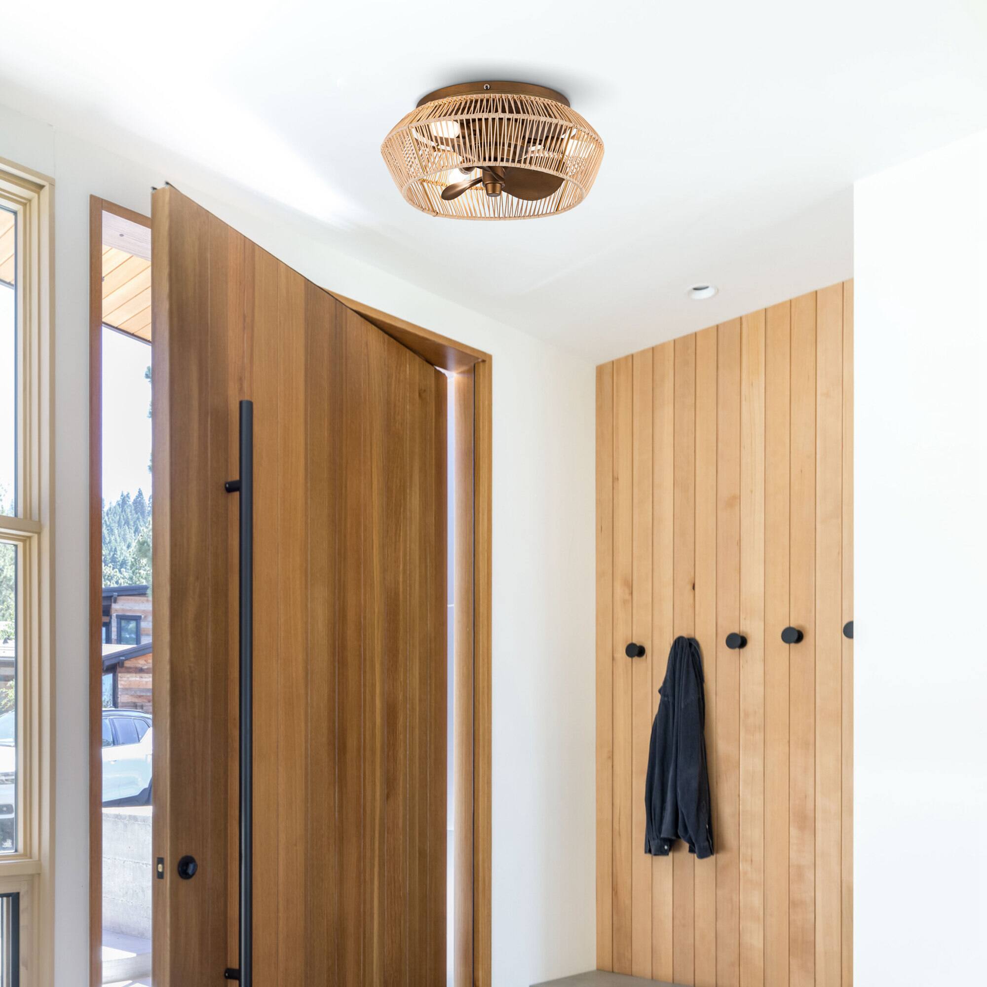 Back. Parrot Uncle - 13.5" Brushed Bronze Cage Low Profile Ceiling Fan with Lights - Bronze.