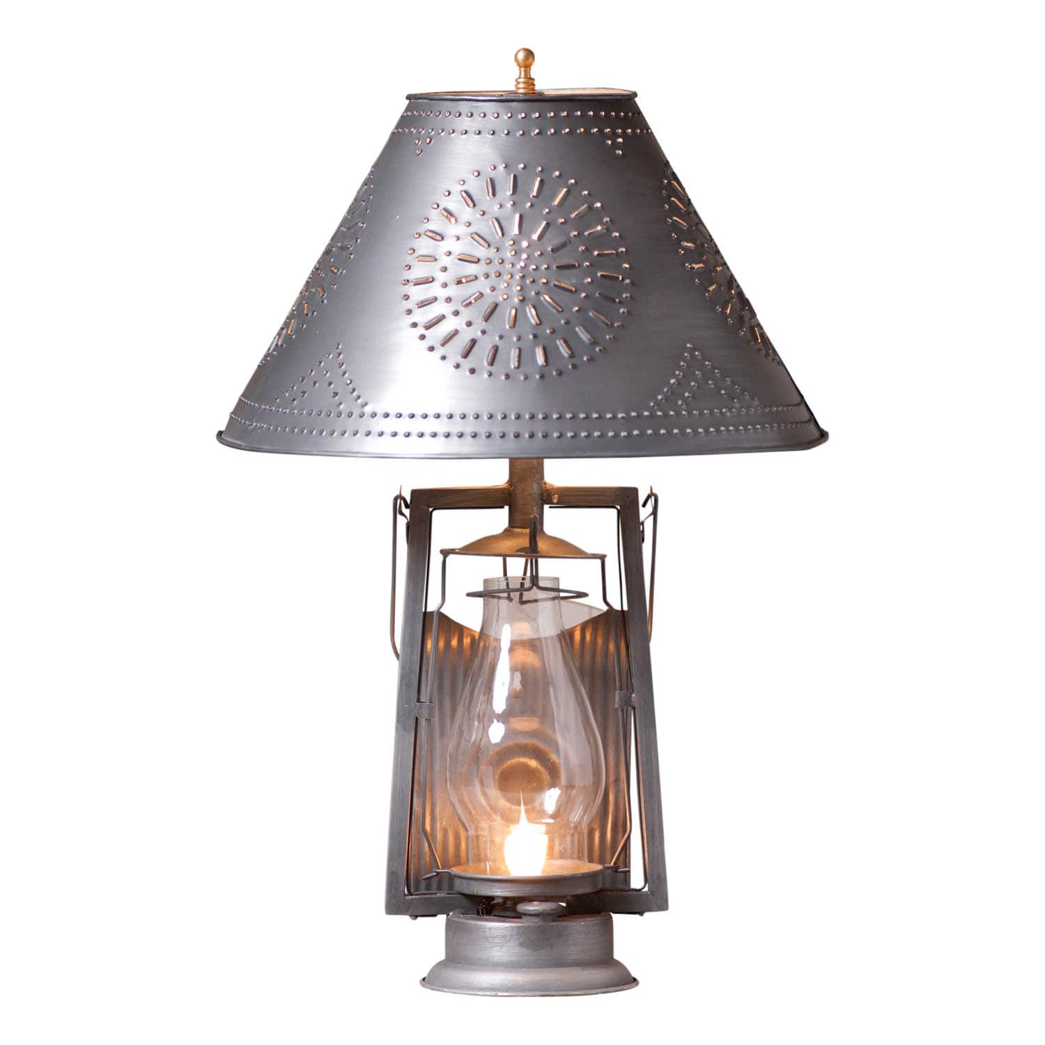 Irvins Country Tinware - Irvin's Country Tinware Farmer's Lamp with Shade in Antique Tin - Gray