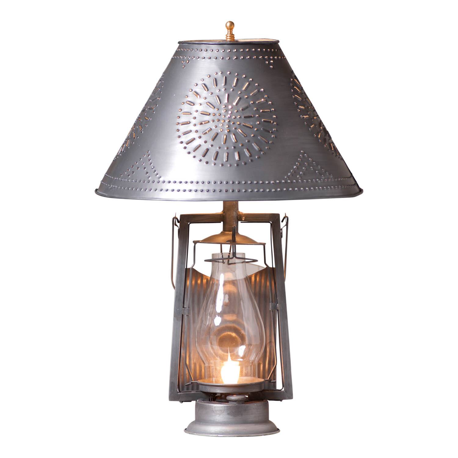 Front. Irvins Country Tinware - Irvin's Country Tinware Farmer's Lamp with Shade in Antique Tin - Gray.