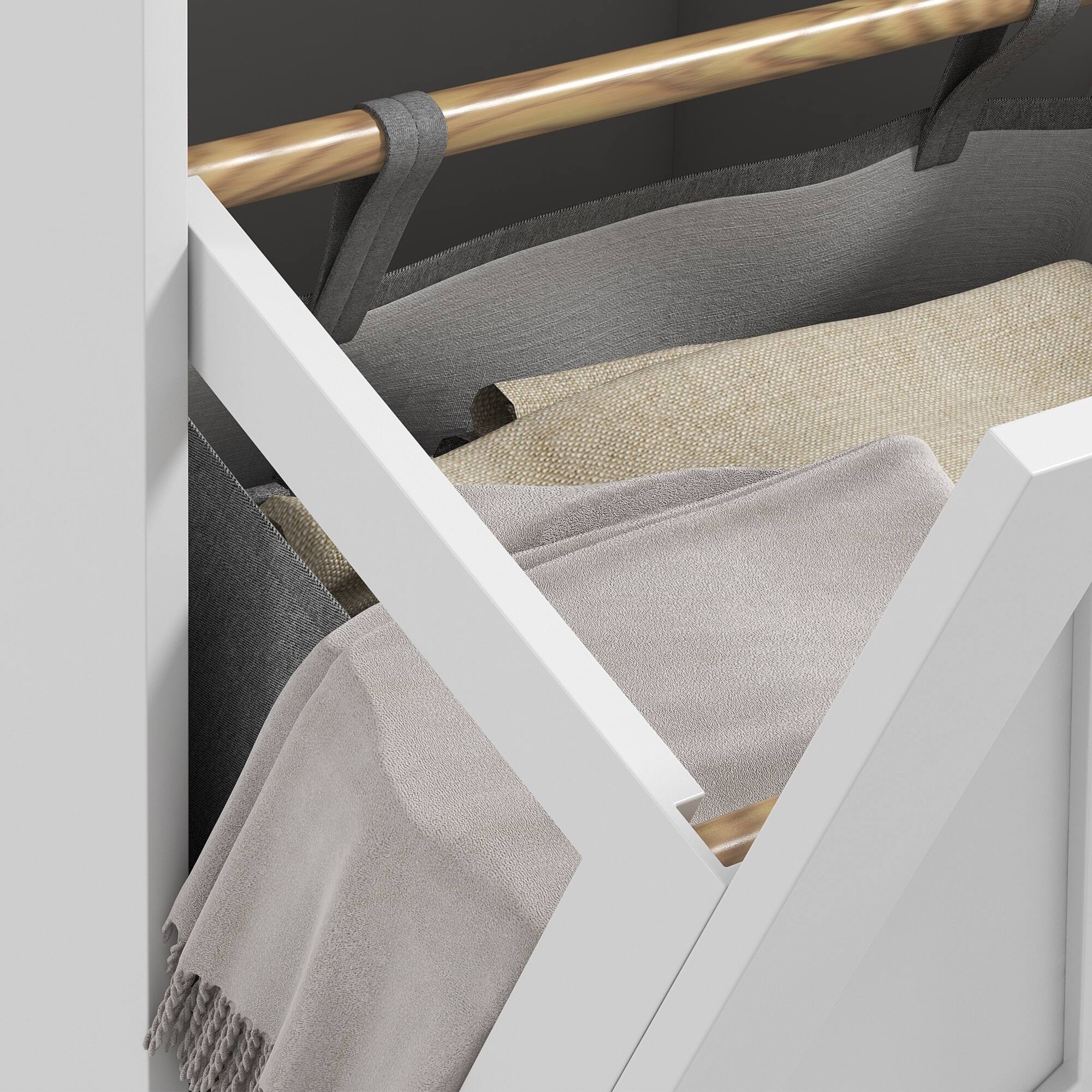 Alt View 5. Homcom - Tilt Out Laundry Hamper Cabinet with 2 Removable Baskets, Freestanding Bathroom Storage Cabinet with 2 Drawers - White.