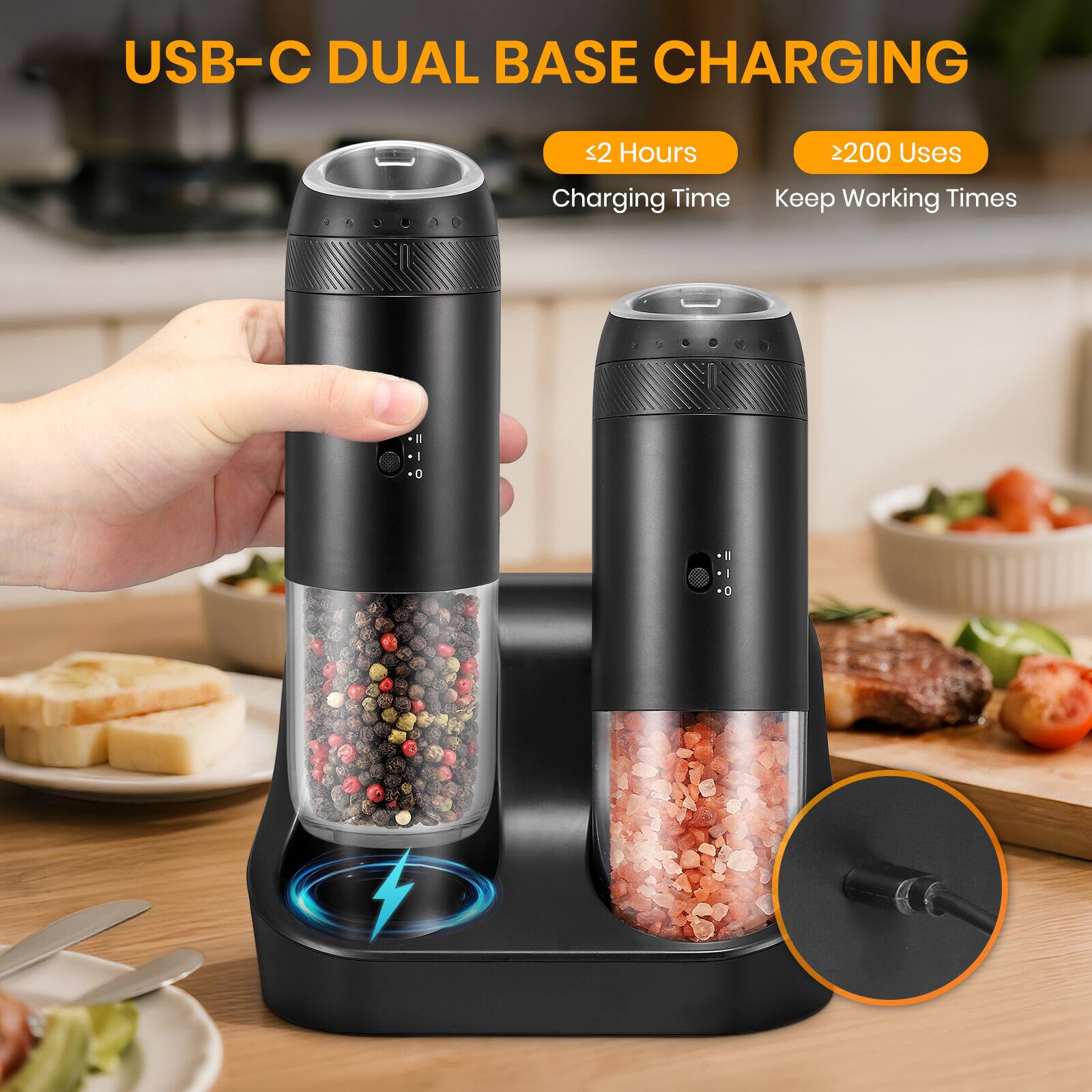 USB-C DUAL BASE CHARGING  
≤2 Hours Charging Time  
≥200 Uses Keep Working Times