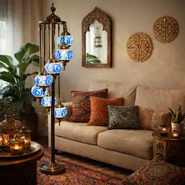 FC Design - 46"H Antique Bronze Blue Mosaic 7-Light Staircase Turkish Lamp