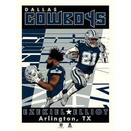 Phenom Gallery - Ezekiel Elliott Dallas Cowboys 18'' x 24'' Serigraph Limited Edition Poster Art Print - Multicolor