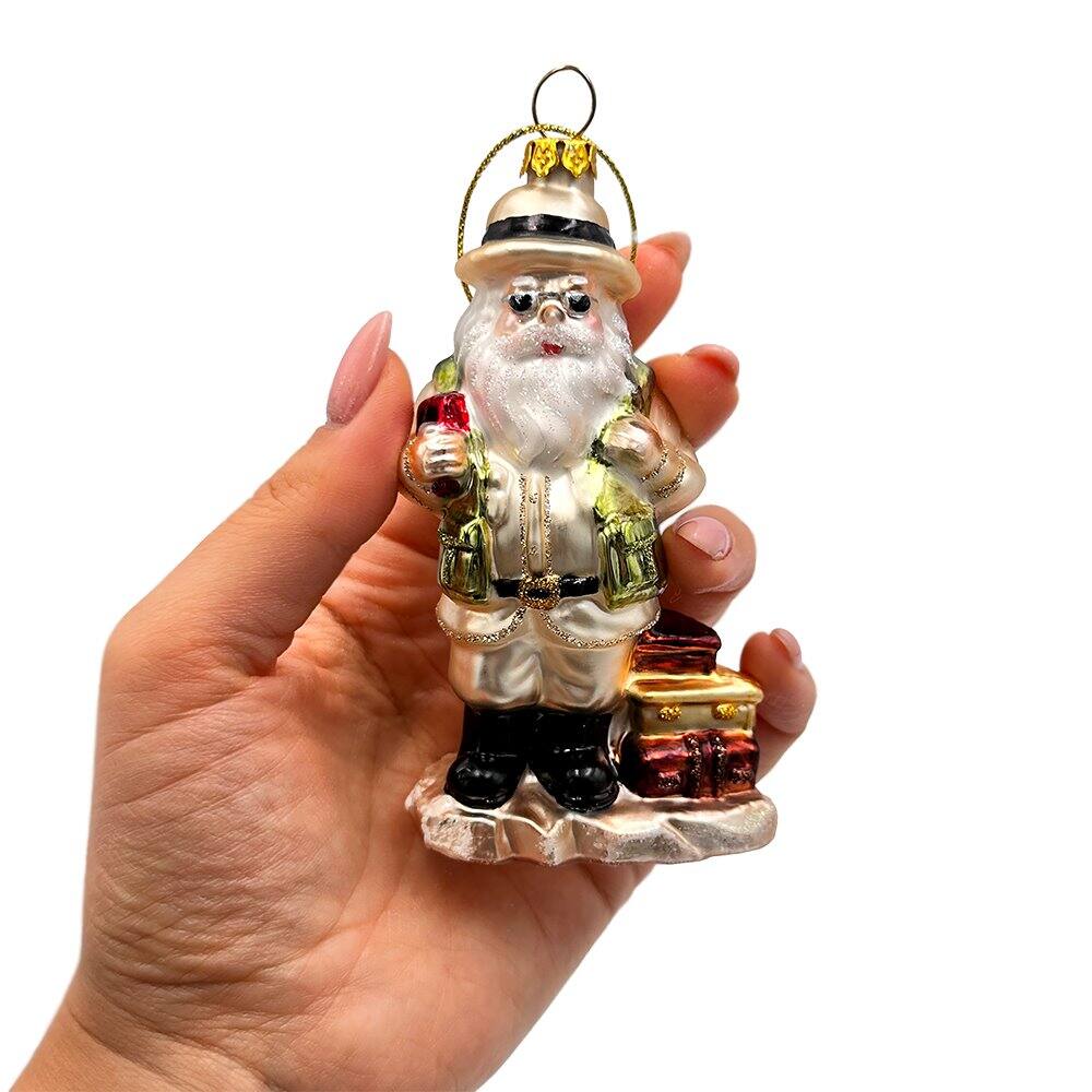Back. OrnamentallyYou - Adventurous Safari Santa Handblown Glass Ornament African Jungle Explorer Travel Christmas Decor - Multi-colored.