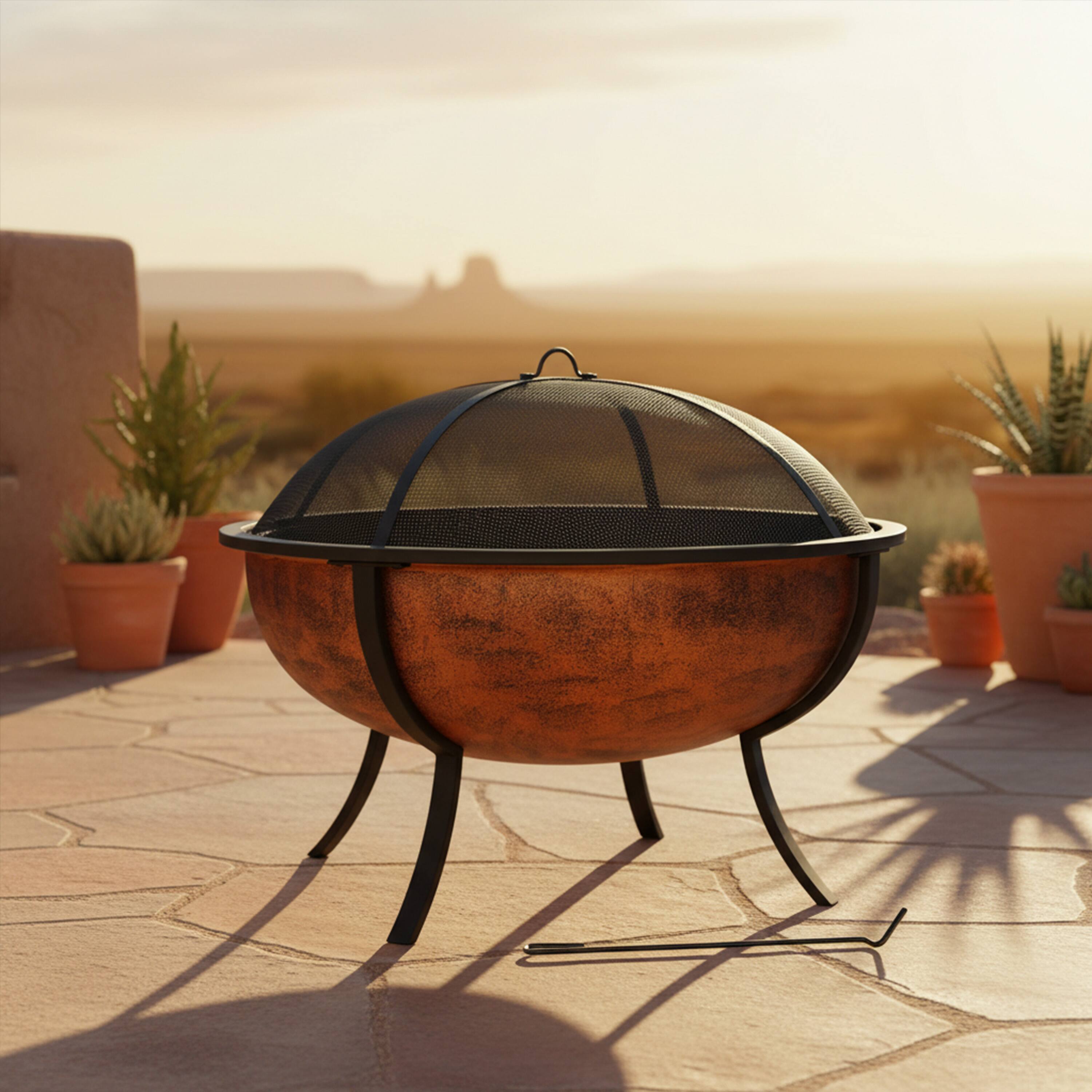 Alt View 1. Sunnydaze - 32 in Steel Fire Pit with Screen, Grate, and Poker - Copper.