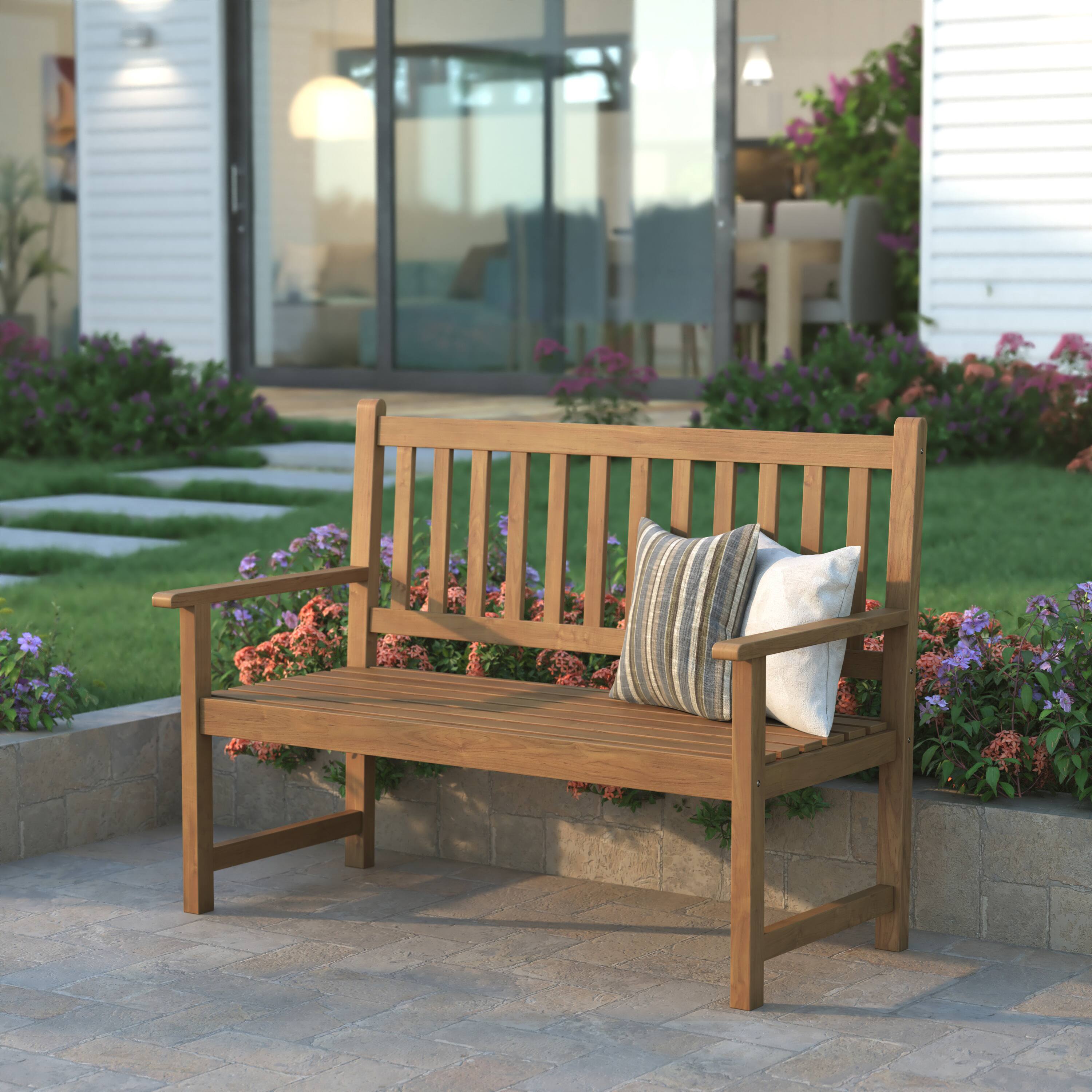 Alt View 1. Emma + Oliver - Acacia Wood Slatted Patio Bench Loveseat for 2 for Indoor/Outdoor Use - Brown.