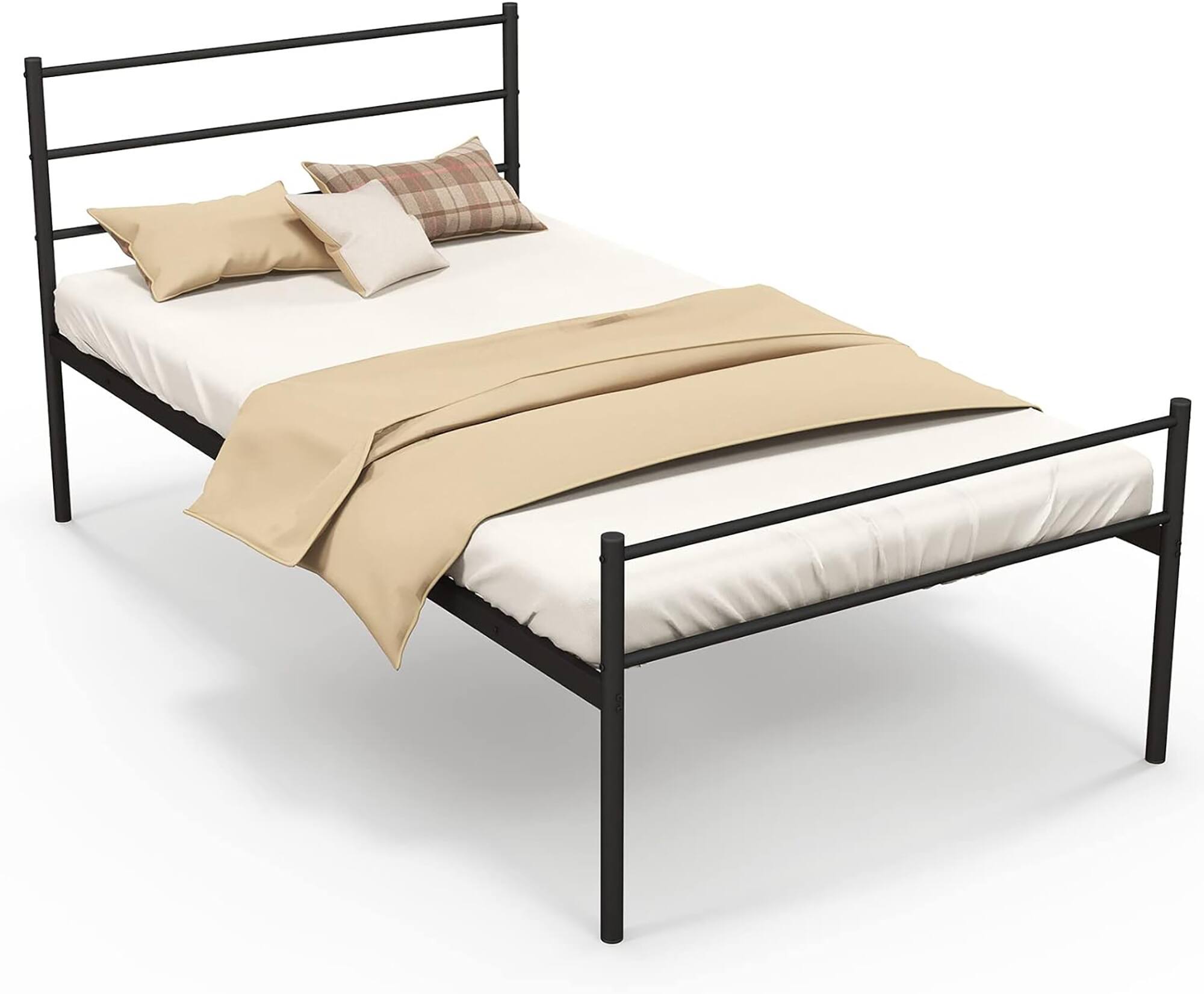 Alt View 7. Gymax - Gymax Twin Size Metal Bed Frame Platform Mattress Foundation W/ Headboard Black - Black.