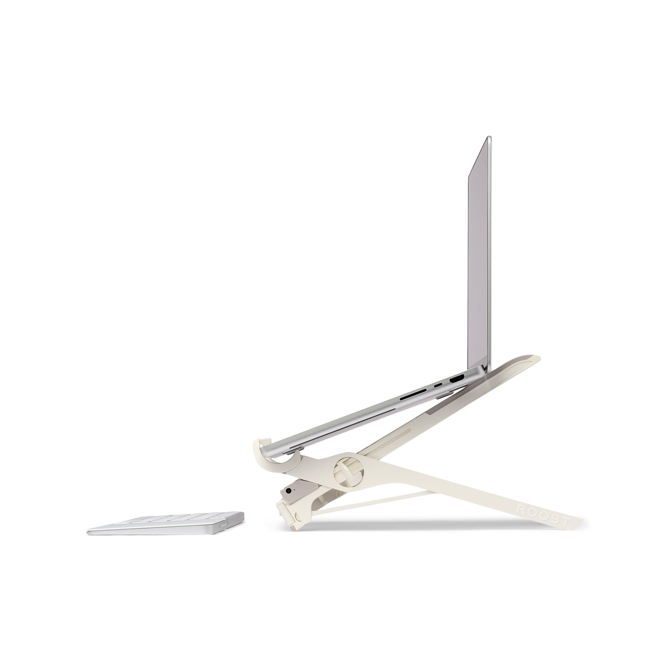 Left. HongFei - V3 Plus - Ultra Portable and Adjustable Laptop Stand - Quick-Release Height Adjustment, 5 to 14 inch Screen. - Dune.