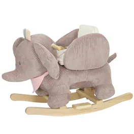 Qaba - Elephant Baby Rocking Horse, Plush Stuffed Animal Rocker with Realistic Sound, Safety Belt, Kids Ride on Rocker