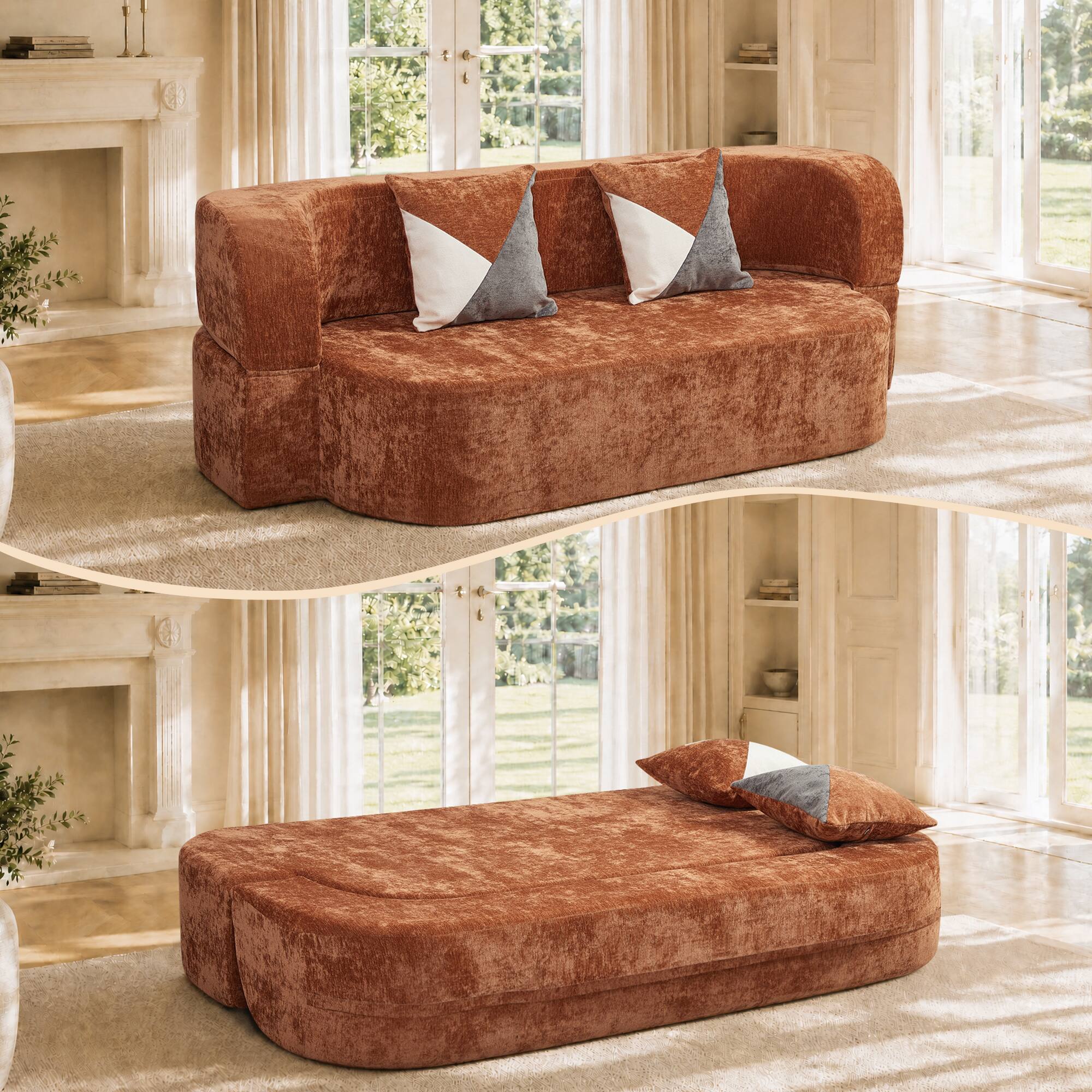 Alt View 1. Boyel Living - Brown Eggshell Sofa Bed 78.74" Convertible Boneless Couch with Soft Plush Fabric No Assembly Sleeper Sofa - Brown.