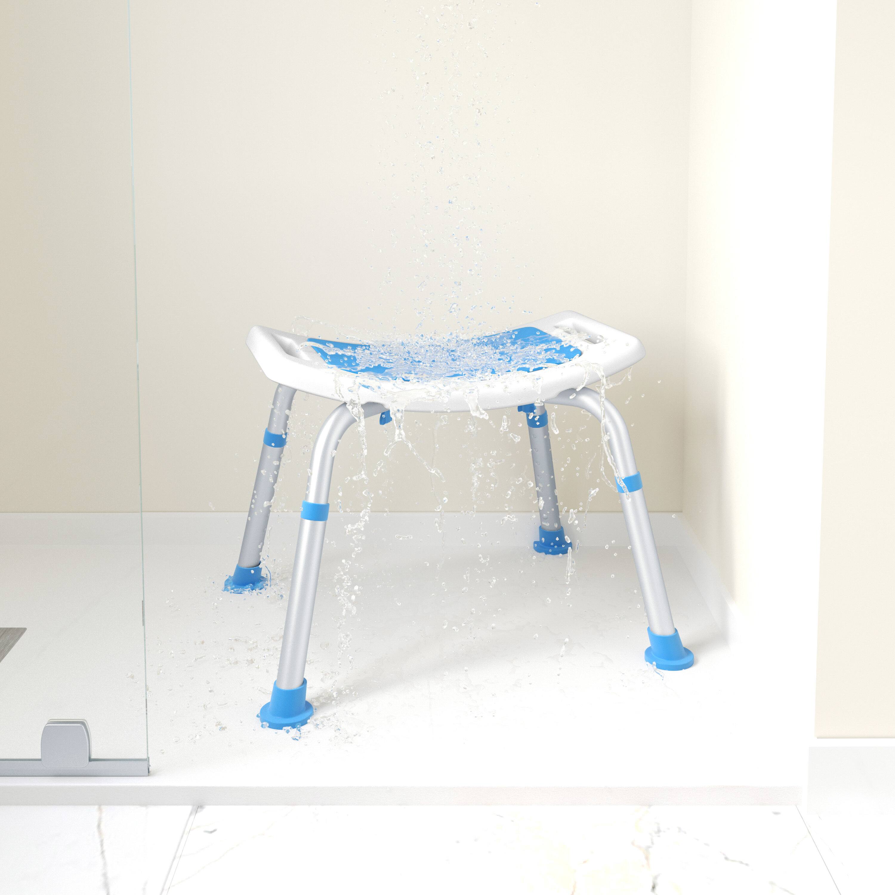 Alt View 1. Emma + Oliver - Ramsey Shower Stool with 6 Adjustable Height Settings, Padded Seat and Non-Slip Feet - Blue and White.