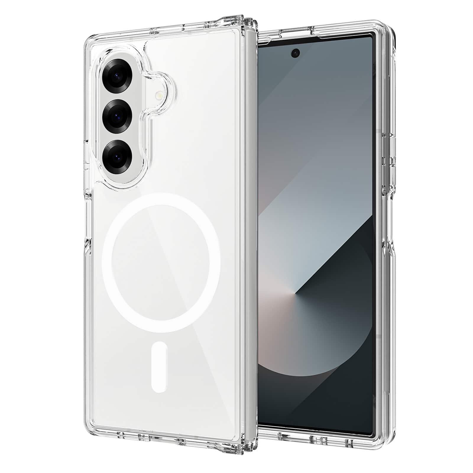 Dteck - Clear Magnetic Case for Samsung Galaxy Z Fold7 Slim Anti Yellow Hard PC Shockproof Cover Wireless Charging Compatible - Clean
