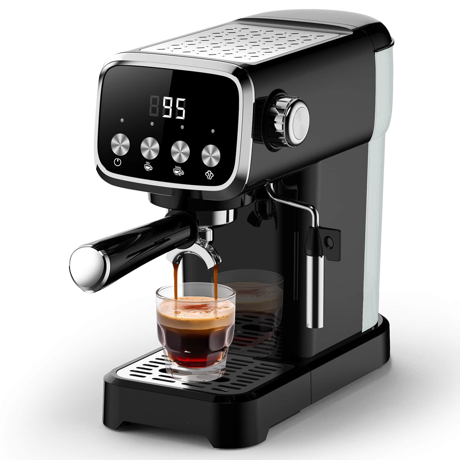 MOOSOO - Professional 20 Bar Espresso Maker with Milk Frother, Stainless Steel Expresso Coffee Machines for Home - Black