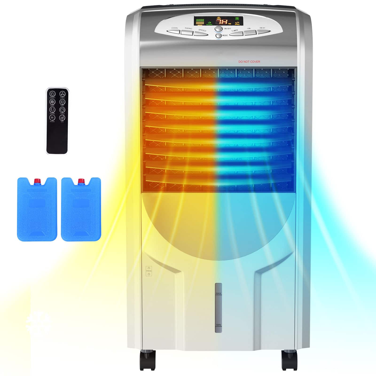 SKONYON - Portable Air Cooler and Space Heater with 7L Water Tank 3 Fan Speeds Timer and Dual Heat Modes - White