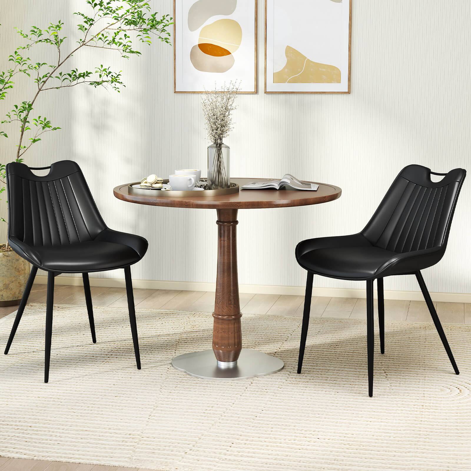 Alt View 1. Costway - Costway Dining Chair Set of 4 Faux Leather Upholstered Kitchen Chairs with Metal Legs - Black.