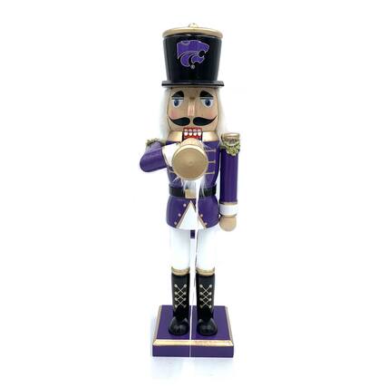 Front. Santa's Workshop - Kansas State Wildcats 14" Bugler Nutcracker - Purple.