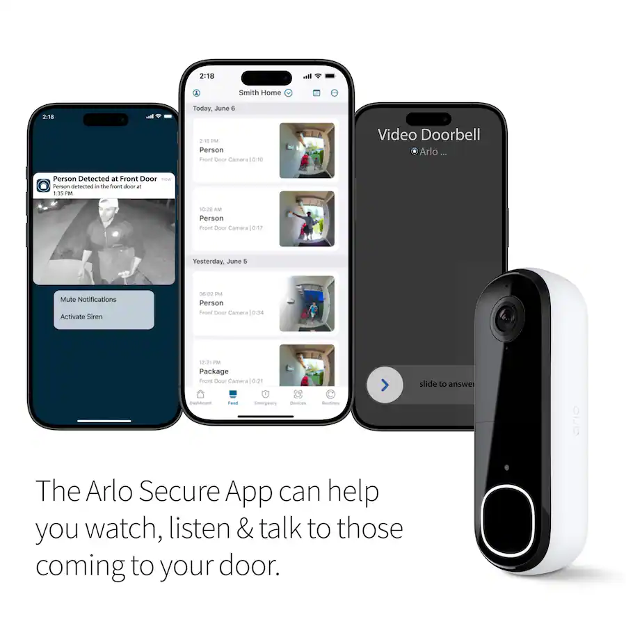 Arlo - Smart Wi-Fi Video Doorbell (2nd Generation) - Wired/Battery Operated with 2K Resolution - White