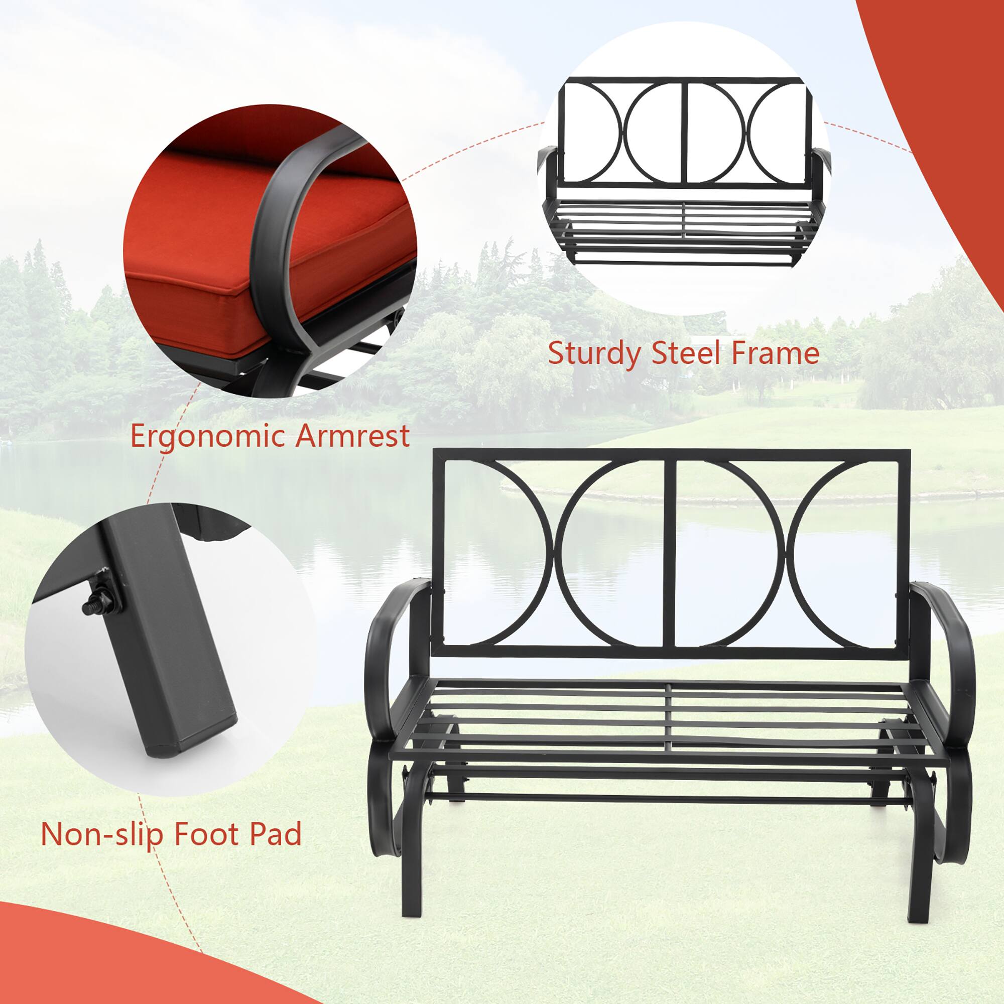 Sturdy Steel Frame  
Ergonomic Armrest  
Non-slip Foot Pad