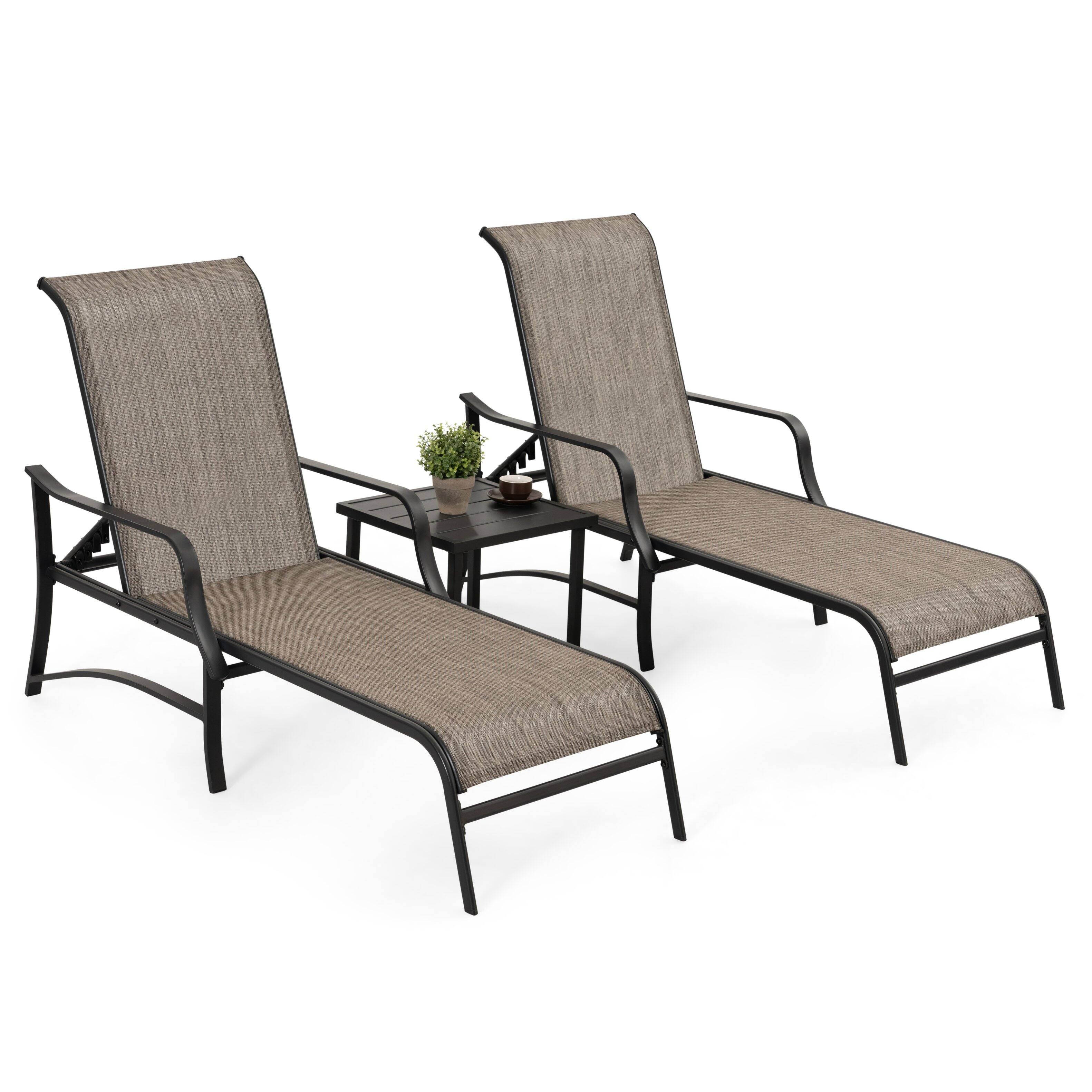 Alt View 6. Nuu Garden - 3-Piece Patio Chaise Lounge Set, Textilene Patio Chaise Lounges, Side Table - Black and Brown.