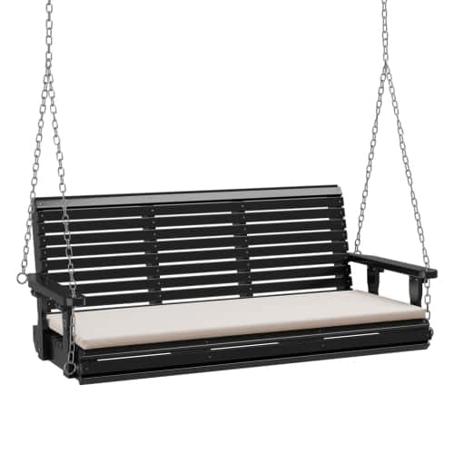 Winado - 5 FT Porch Swing Bench Set with Cushion Wooden Hanging for Outdoor Garden Patio - Black
