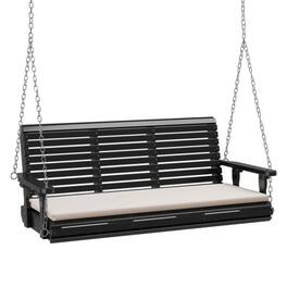 Winado - 5 FT Porch Swing Bench Set with Cushion Wooden Hanging for Outdoor Garden Patio - Black