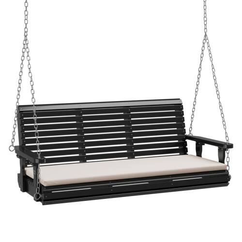 Front. Winado - 5 FT Porch Swing Bench Set with Cushion Wooden Hanging for Outdoor Garden Patio - Black.