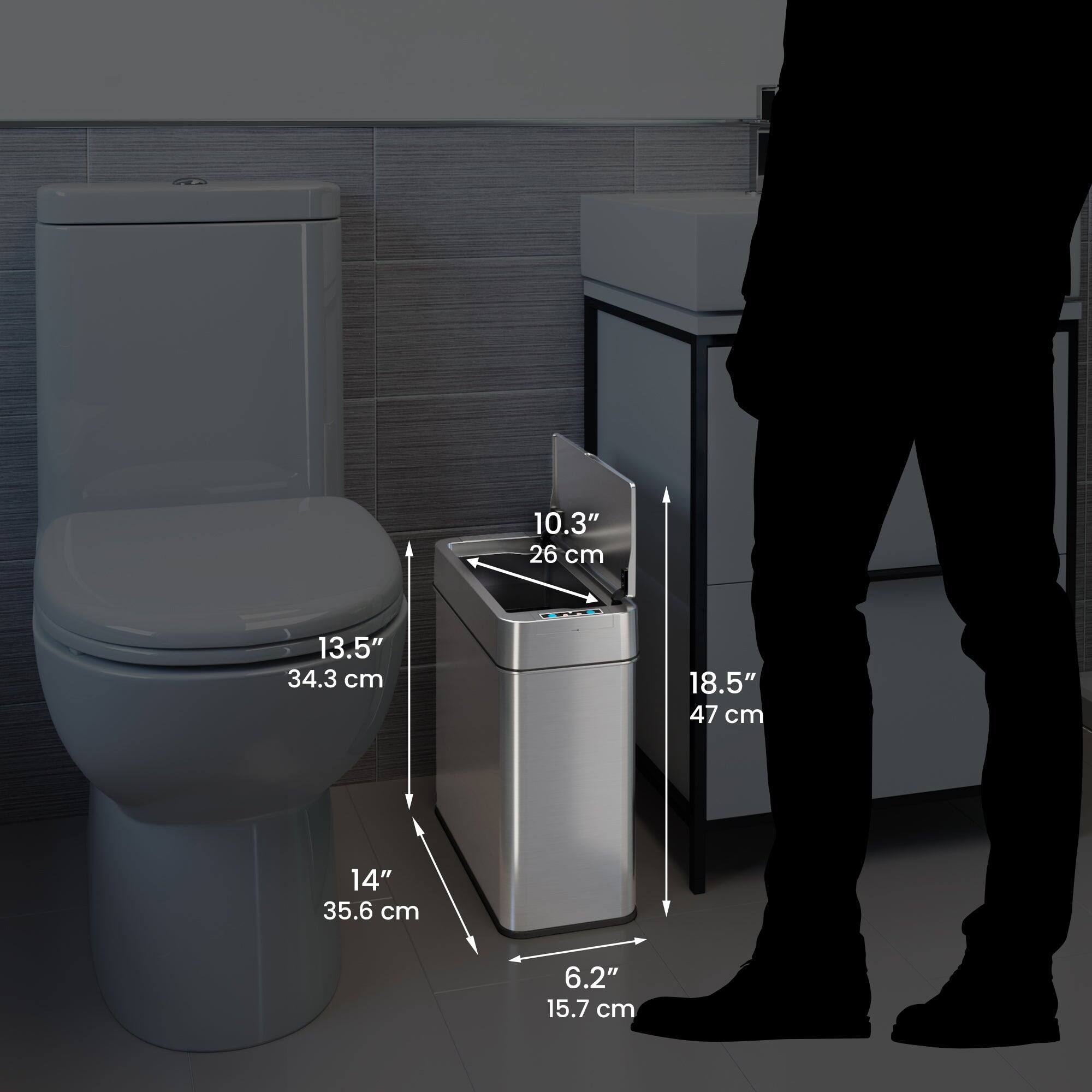 10.3" 26 cm  
13.5" 34.3 cm  
18.5" 47 cm  
14" 35.6 cm  
6.2" 15.7 cm