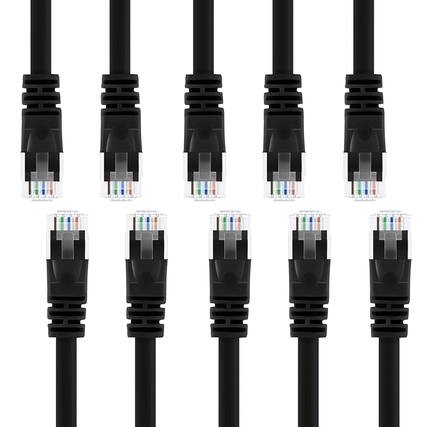 Front. GEARit - Cat5e Ethernet Patch Cable - Snagless RJ45, Stranded, 350Mhz, UTP, Pure Bare Copper Wire, 24AWG - 10ft x 10 Pack - Black.