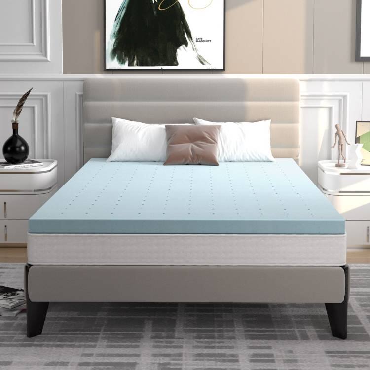 Left. Hivvago - Full size 4-inch Thick Soft Gel Memory Foam Mattress Topper in Light Blue - Light Blue.