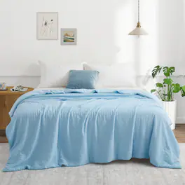 Peace Nest - Cooling Seersucker Bed Blanket, Lightweight Comforter for Hot Sleepers, Twin - Blue